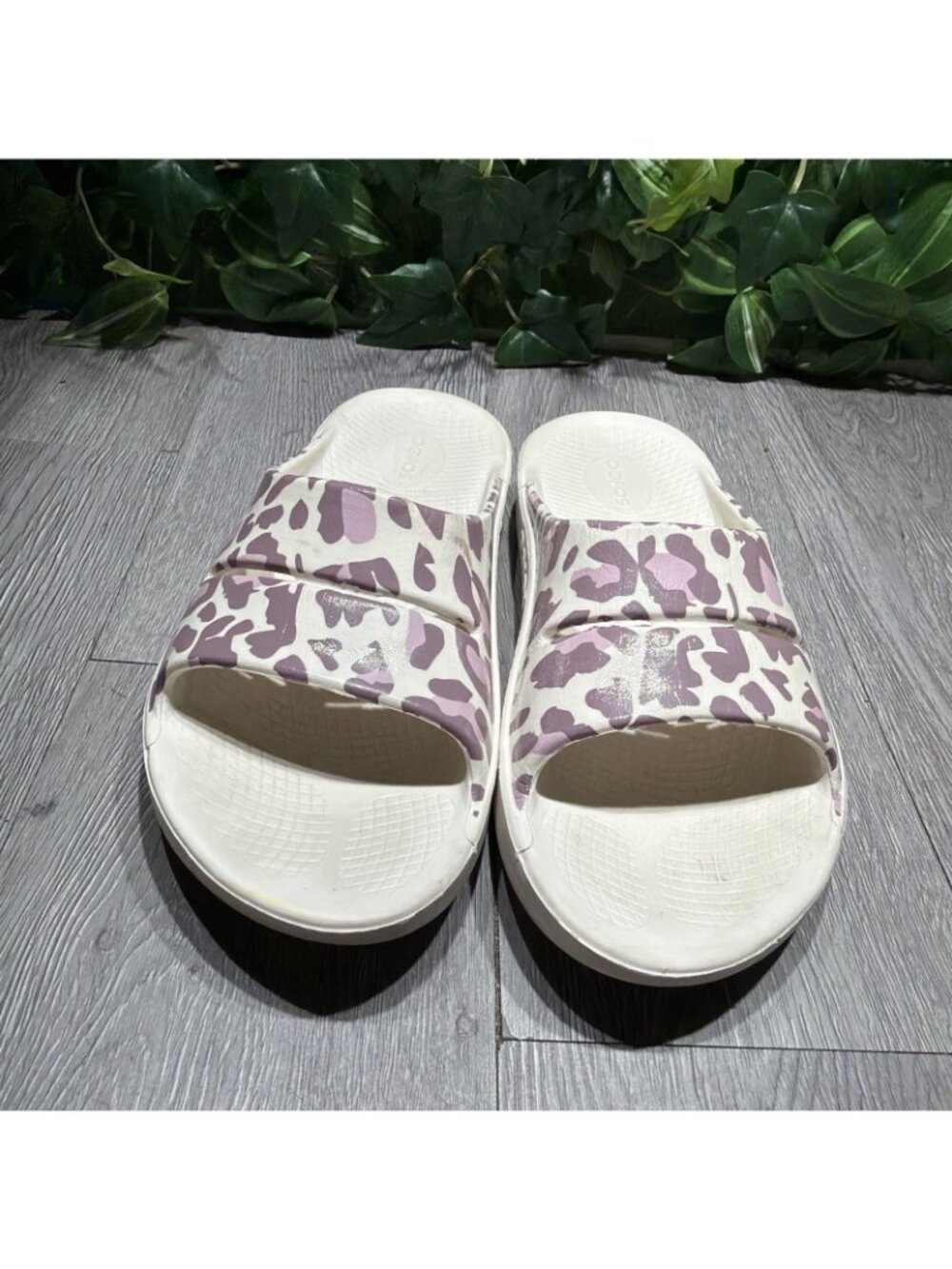 Oofos Ooah Rose Leopard Comfort Sport Recovery Pink Sandal Slide Sz 10 - Picture 3 of 11